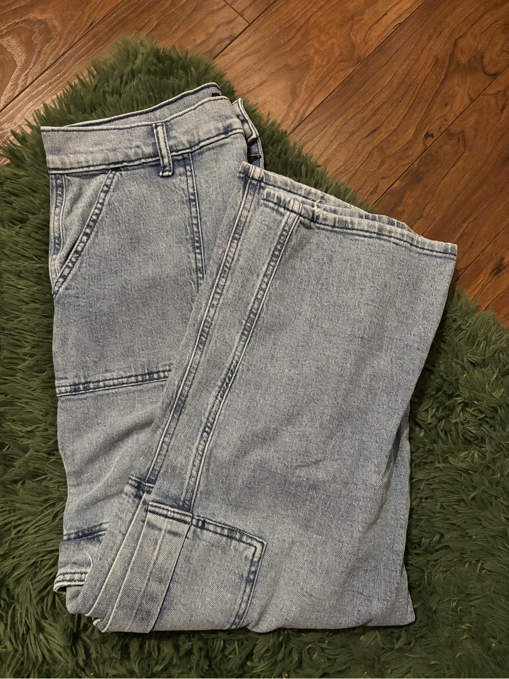Silver Denim Utility Cargo Jeans